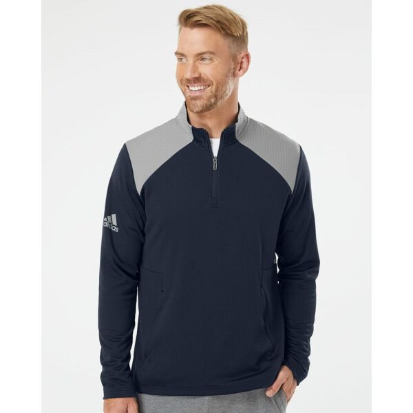 Adidas Men's Textured Mixed Media Quarter-Zip Pullover A532 Men's Textured Mixed Media Quarter-Zip Pullover Thumbnail