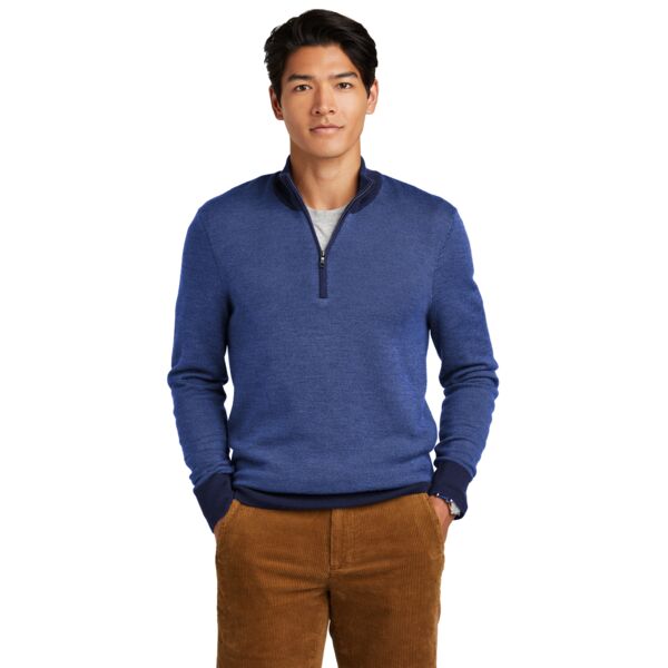 Brooks Brothers Washable Merino Birdseye 1/4 Zip Sweater BB18412 Washable Merino Birdseye 1/4 Zip Sweater Thumbnail