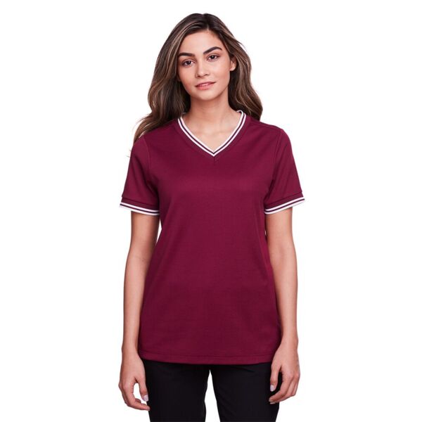 Devon & Jones Women's CrownLux Performance® Plaited Tipped V-Neck Shirt DG20CW Women's CrownLux Performance® Plaited Tipped V-Neck Shirt Thumbnail