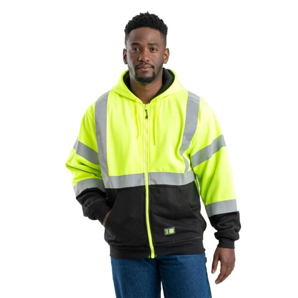 Berne Apparel Men's Hi-Vis Class 3 Color Block Full-Zip Hooded Sweatshirt HVF023 Men's Hi-Vis Class 3 Color Block Full-Zip Hooded Sweatshirt Thumbnail