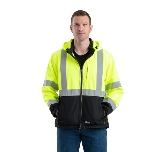 Berne Apparel Men's Hi-Vis Class 3 Hooded Soft Shell Jacket HVJS206 Men's Hi-Vis Class 3 Hooded Soft Shell Jacket Thumbnail