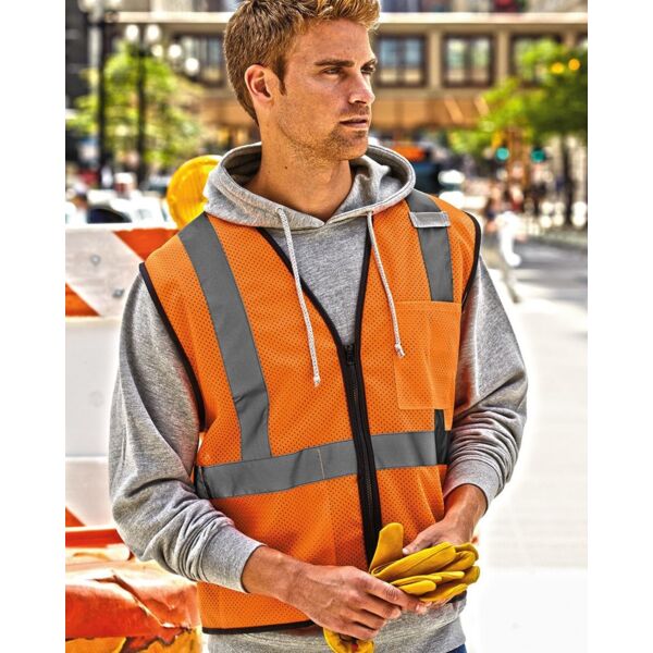 Kishigo Unisex Single Pocket Zipper Mesh Class 2 Vest 1519-1520 Unisex Single Pocket Zipper Mesh Class 2 Vest Thumbnail