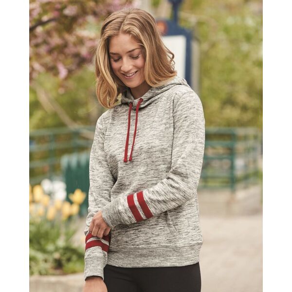 J. America Women’s Mélange Fleece Striped-Sleeve Hooded Sweatshirt 8674 Women’s Mélange Fleece Striped-Sleeve Hooded Sweatshirt Thumbnail