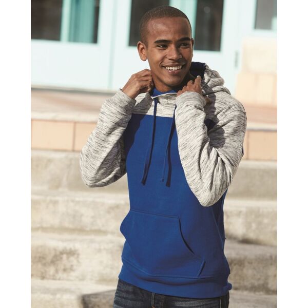 J. America Men's Mélange Fleece Colorblocked Hooded Sweatshirt 8676 Men's Mélange Fleece Colorblocked Hooded Sweatshirt Thumbnail