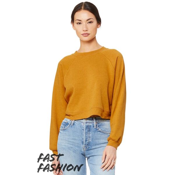 Bella + Canvas Women's Crop Raglan Fleece Crewneck Sweatshirt 7505 Women's Crop Raglan Fleece Crewneck Sweatshirt Thumbnail