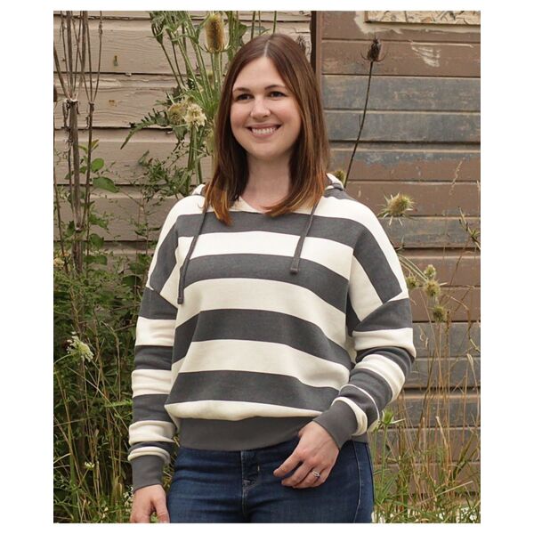 MV Sport Women's Striped Fleece Boxy Hooded Sweatshirt W21721 Women's Striped Fleece Boxy Hooded Sweatshirt Thumbnail