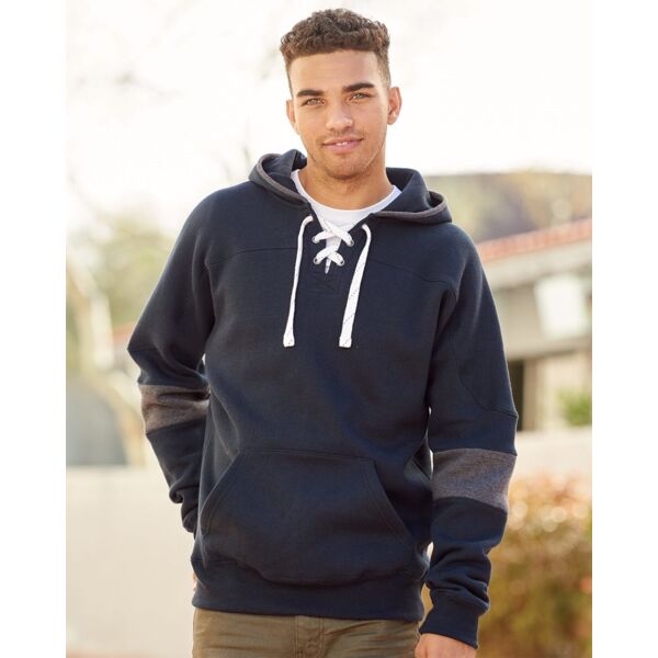 J. America Men's Sport Lace Colorblocked Fleece Hooded Sweatshirt 8832 Men's Sport Lace Colorblocked Fleece Hooded Sweatshirt Thumbnail