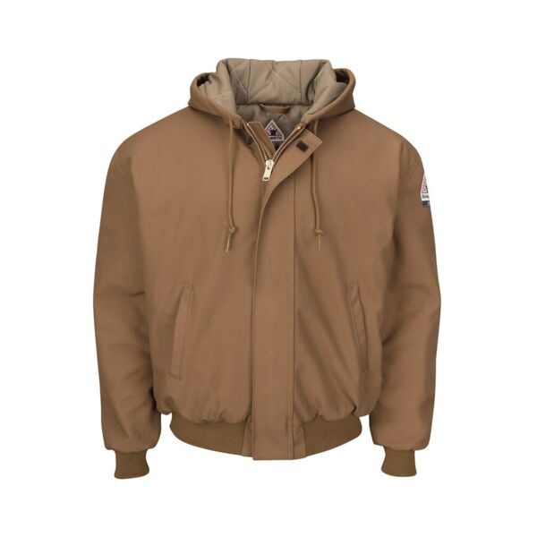 Bulwark Men's Tall Insulated Brown Duck Hooded Jacket with Knit Trim JLH6T Men's Tall Insulated Brown Duck Hooded Jacket with Knit Trim Thumbnail