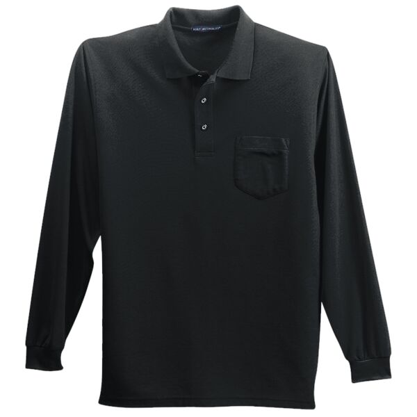Long Sleeve Silk Touch Blend Polo with Pocket Thumbnail