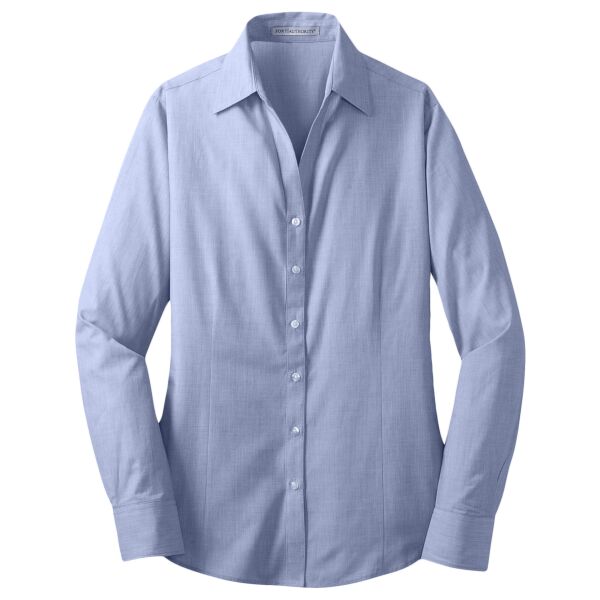 Ladies Crosshatch Easy Care Button Up Y Collar Shirt Thumbnail
