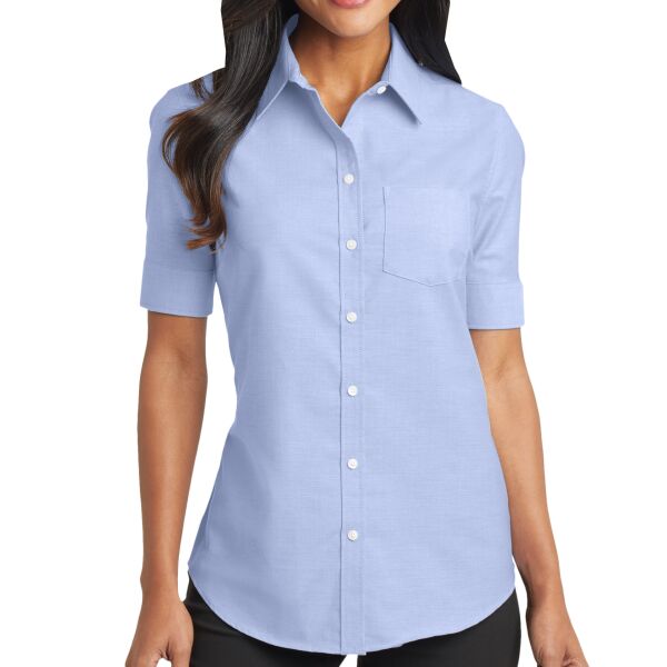 Ladies Short Sleeve SuperPro Oxford Blend Button Up Shirt Thumbnail